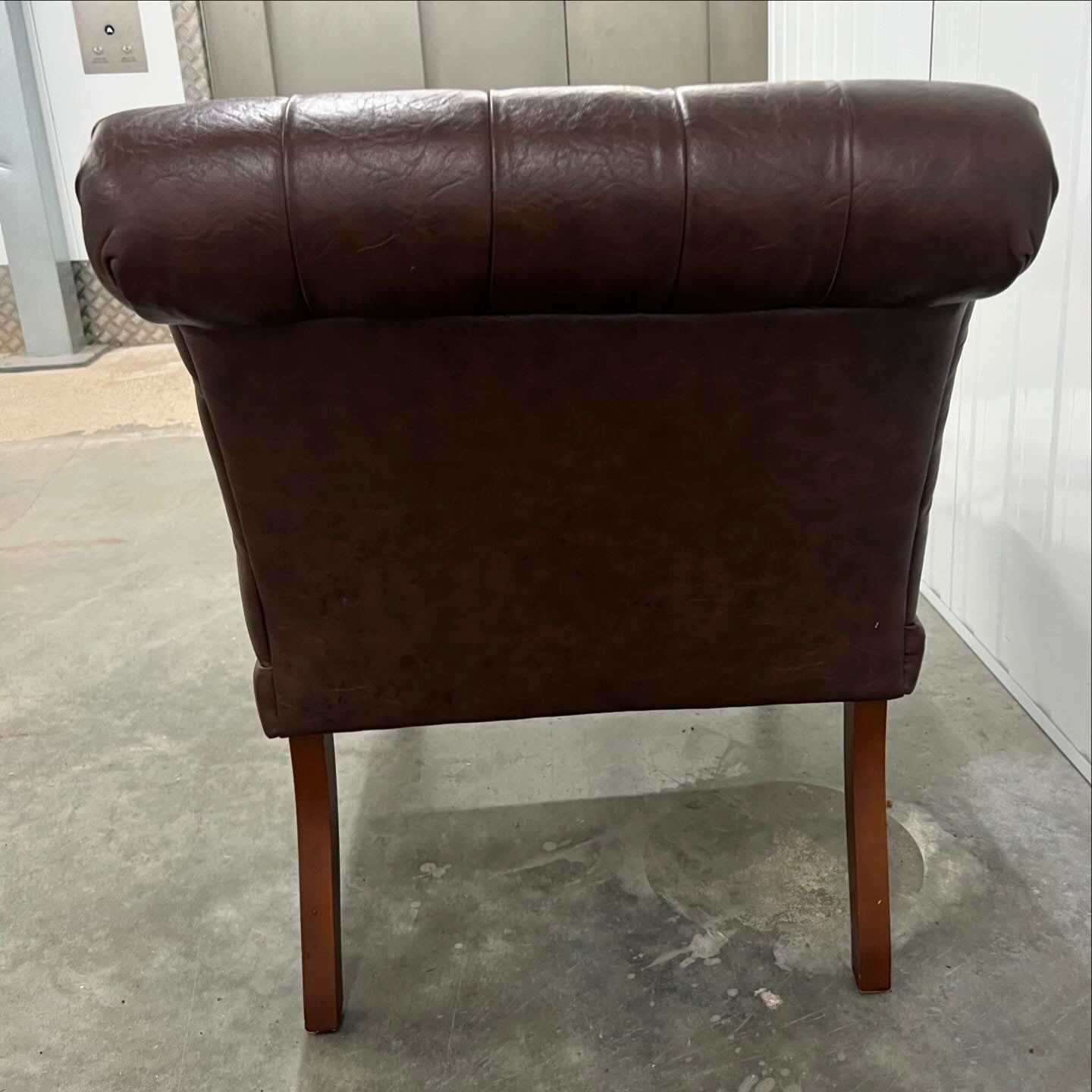 Vintage Chesterfield Faux Leather Slipper Chair on casters